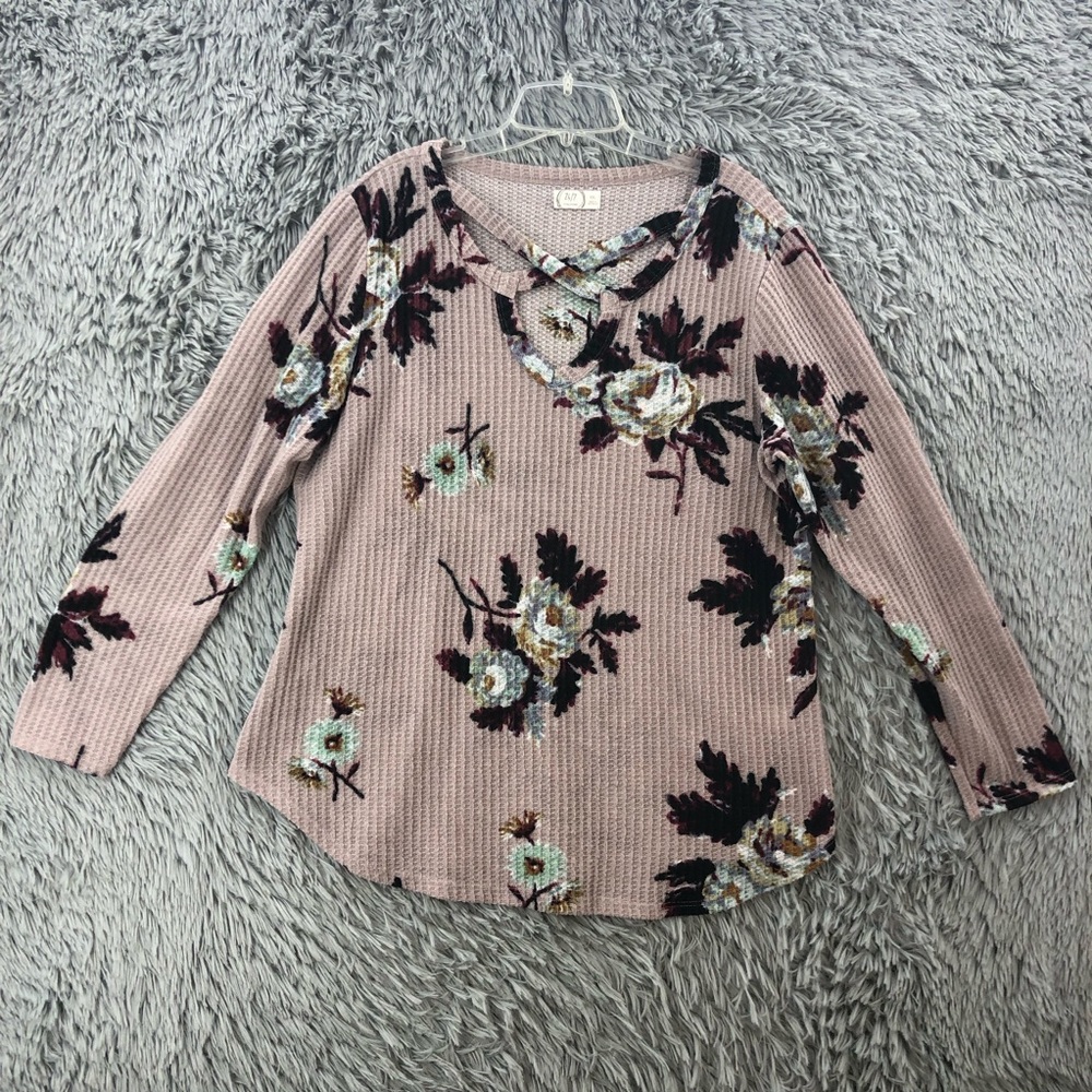 Maurices 24/7 Shirt Womens XXL Purple Waffle Knit Purple Keyhole Long Sleeve